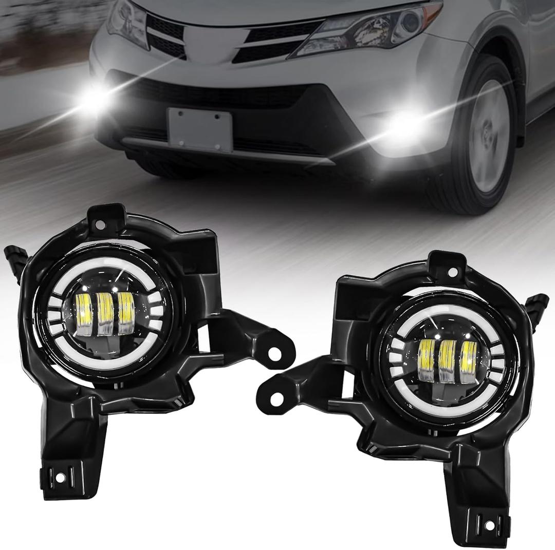 LED Fog Lights with DRL For 2013 2014 2015 Toyota RAV4, Amber Turn Signal,White Daytime Running Light, Front Bumper Fog Lamps Replacement with Wiring Harness,Easy to Install