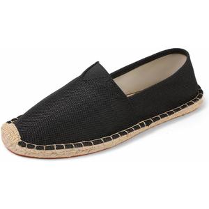 Closed Toe Canvas Slip on Flat Espadrilles Loafers for Men and Women (7.5 Women/6.5 Men, Black)