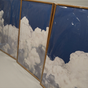 LHIUEM Large White Clouds Framed Canvas Wall Art Set Abstract Navy Blue Sky Natural Wall Decor Minimalist Modern Painting Artwork for Livingroom,Bedroom,Office Decor -24"x36"x3