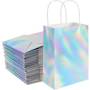 Shintop 30Pcs Iridescent Gift Bags with Handle, 8.3 x 5.9 x 3.1 Inch Holographic Goodie Bags Reusable Paper Glitter Party Favor Tote for Birthday Bachelorette Boutique
