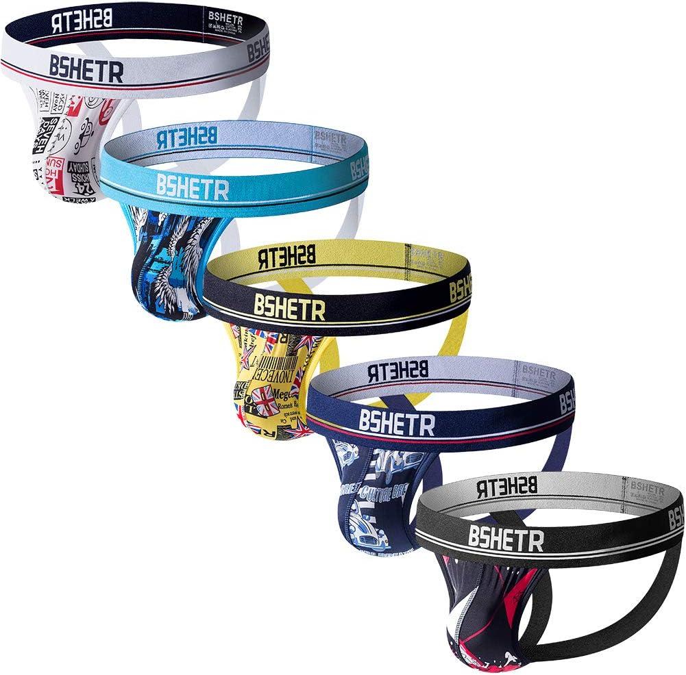 BSHETR Men's Jockstraps Athletic Supporters 5-Pack Ultra Soft Daily Sports Underwear (XX-Large)