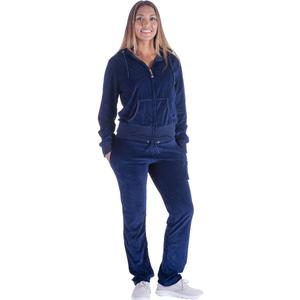 LeeHanTon Velour Tracksuit Womens Sweatsuit Set - Athletic Zip Up Hoodies and Sweatpants Outfits with Stripes (Medium, Navy)