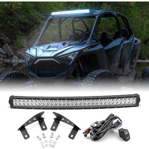 WeiSen 180W Roof LED Light Bar Kit with Plug & Play Wiring Harness, 32" Curved Light Bar and Upper Windshield Mounting Brackets Compatible with Polaris RZR PRO R 4 2022-2025