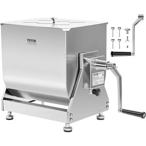 VEVOR Manual Meat Mixer, 30 Pound Capacity Tilt Tank Meat Mixer, Stainless Steel Meat Processing Equipment, Sausage Mixer Machine with Lid and Handle, Ground Beef Hand Mixer, Silver