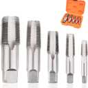 5-Piece NPT Pipe Tap Set, NPT Tap and Die Set with 1/8", 1/4", 3/8", 1/2" and 3/4" Sizes – Carbon Steel Hand Threading Tool for Plumbing, Mechanics, DIY Tasks, Delivers Clean Accurate Threads