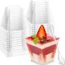 Zezzxu 100 x 2 oz Mini Dessert Cups with Spoons, Shooter - Clear Plastic Small Parfait Cups Reusable Shot Glasses for Tasting Party Desserts & Appetizers, Shrimp Cocktail Cups