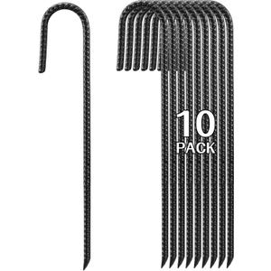 16 Inch Rebar Stakes Heavy Duty, 10 Pack J-Shaped Tent Stakes, Ground Anchor Stakes for Landscaping Plants Fabric Tube Fence, Black