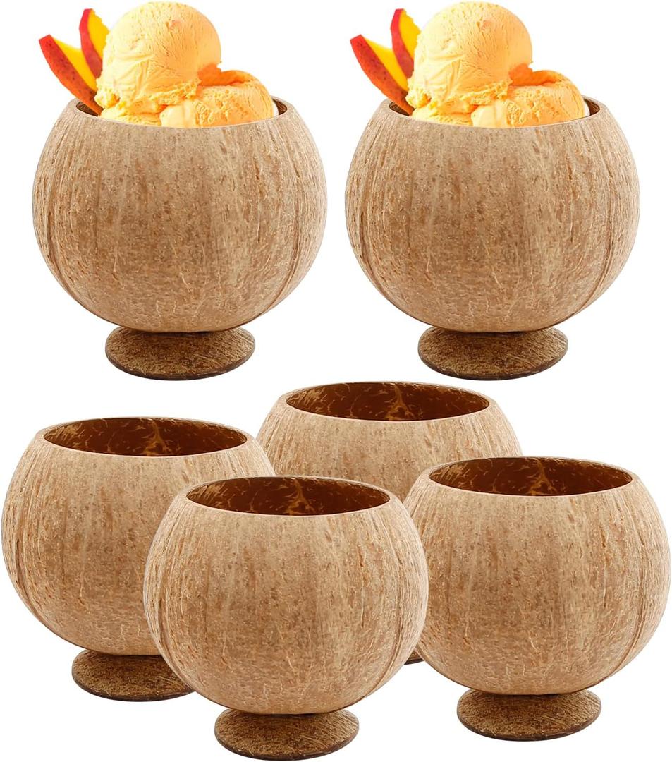 6 Pcs Natural Coconut Shell Cups, Hawaiian Theme Luau Party Cups Supplies, Coconut Cups for Party, Coffee shop, Ice Cream Store, Restaurant, Special Coconut Shell Cup Decoration,12oz