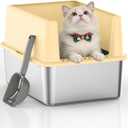 Stainless Steel Litter Box for Small Cats & Kittens, 11.8" High Sided Open Top Cat Litter Pan, Low Entry with Anti-Leak Design, Easy to Clean & Space-Saving, 17.3x13.4x11.8 Inches