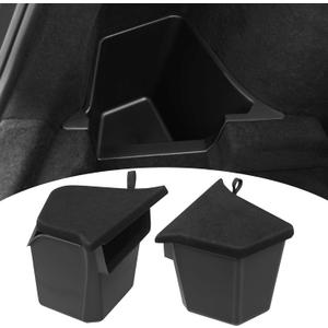 Trunk Storage Bins with Lids for 2026 Tesla Model Y Juniper 5 Seater, 2PCS TPE Side Cargo Organizer Boxes, Rear Trunk Containers with Suede Covers, Custom Fit Tesla Model Y Juniper Accessories