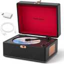 Vintage Desktop CD Player with Speakers, Rechargeable Battery, Portable Retro Suitcase CD Player for Home with Bluetooth Out & Input, USB Playback, AUX-in, Headphone Jack, Black