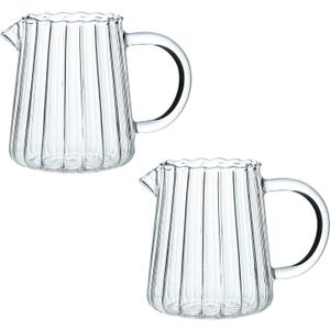 CHOOLD Elegant Wave Shaped Glass Creamer and Serving Pitcher for Coffee, Milk, Sauce - Kitchen Jug Set of 2, 8.5 oz