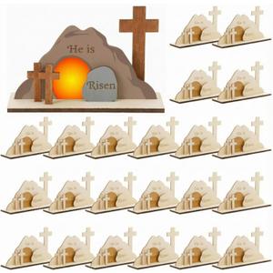 Blueweenly 24 Set Easter He is Risen DIY Wooden Crafts Kit for Kids Religious Easter Jesus Tomb Crafts Crosses for Bible Sunday School Art Party Decoration Birthday Gift Classroom Party Games