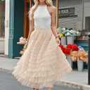 Flygo Women's Long Maxi Tulle Skirts A Line Ruffle High Waisted Tiered Layered Mesh Tutu Skirt Petticoat (XL)