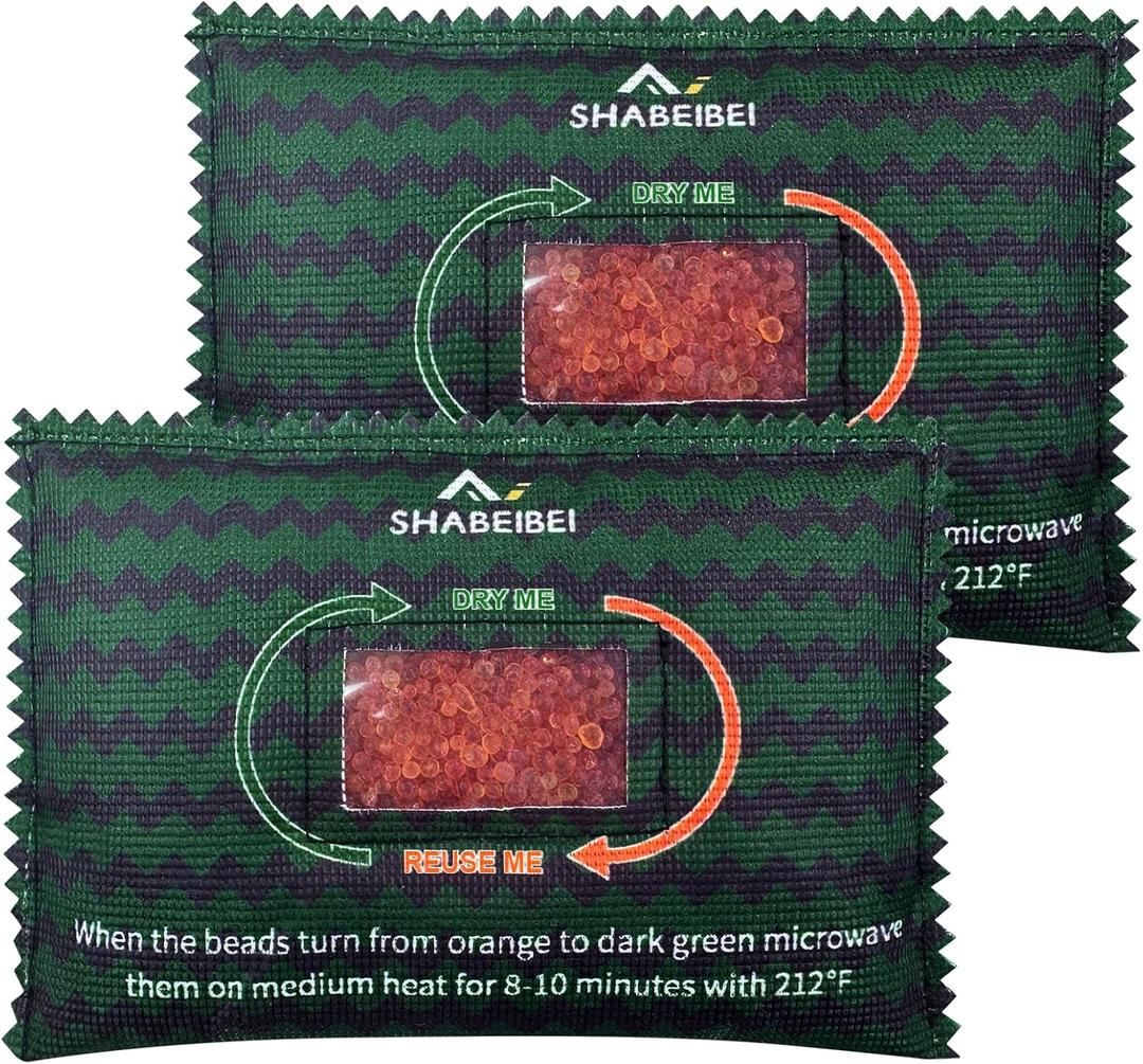 200g [Pack of 2] Rechargeable Desiccant Packs for Storage, Safe Dehumidifier Bags, Color Indicating Moisture Absorbers Silica Gel Packets for Storage Bins, Luggage, Suitcase, Tool Box