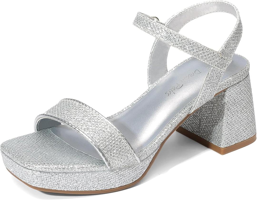 DREAM PAIRS Girls Sandals Open Toe Low Block Chunky Heels Sandals Party Dress Pumps Shoes for Little Big Kid, 4