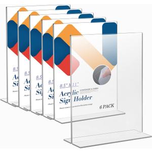 Relx Acrylic Sign Holder 8.5 x 11, Plastic Frame Flyer Holder, Double Frames Clear Acrylic Display Stand for Store, Restaurant (6 pack)