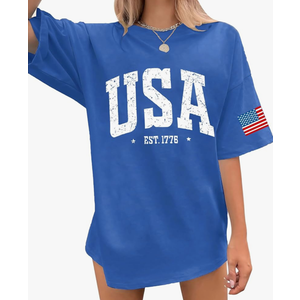 Women's July 4th Patterned USA Flag Patriotic T-Shirt 1776 Retro Casual Shirt Summer Casual Loose Sexy Joker top, Medium