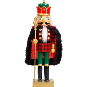 Joliyoou Christmas Nutcracker Figures, 14 Inch Wooden Nutcracker Ornaments, Large Xmas Funny Nutcracker Tabletop Festival Shelves Decorations(King with Scepter)