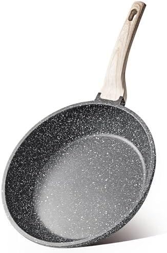CAROTE Non Stick Frying Pan Skillet, Omelet Pan, Healthy Non Toxic Granite Chef Pan, Induction Compatible Egg Frying Pan with Heat-Resistant Handle, PFOA-Free,Black, 12"