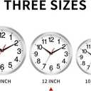 Rohioue 12 Inch Wall Clock Modern Battery Operated Silent Non Ticking Analog Clock Decorative for Bedroom Kitchen Bathroom Office Home Living Room (Silver)