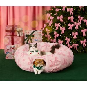 Lesure Cat Tunnel Bed for Indoor Cats - Cute Cat Donut Tunnel Toys with Washable Circle Cushion, Round Pet Peekaboo Cave Toy for Kitten/Puppy/Rabbit, Standard Pink Taffy