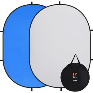 Kate Collapsible Pop-Up Backdrop for Self-Tape Auditions, Professional Headshots, Video Conferencing & Live Streaming - Portable Photography Background (5'x6.5' / 1.5x2m, Blue/Gray)