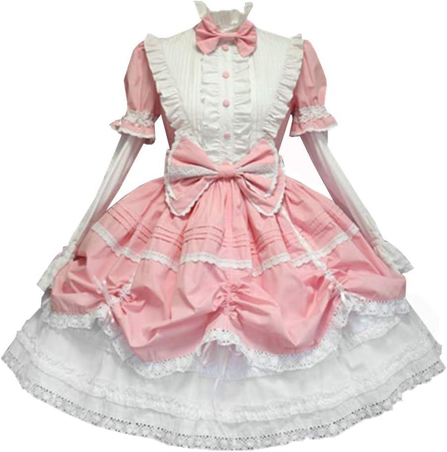 Jeufoin Womens Classic Black Gothic Lolita Dress Detachable Sleeve Multi Layered Halloween Cosplay Costume with Bowknots (XX-Large, Pink)