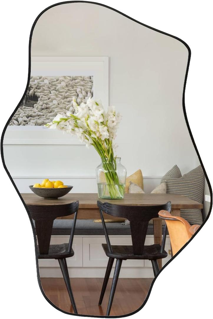Irregular Wall Mirror, 21"x14" Asymmetrical Mirrors, Modern Frameless Mirror for Wall, Unique Shaped Mirrors for Living Room Bathroom Bedroom Hallway Entryway Fireplace