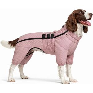 Lotus Warm Dog Coat, Double Layers, Windproof, Waterproof, Reflective, Pink, L (back 15"), Lotus Pink