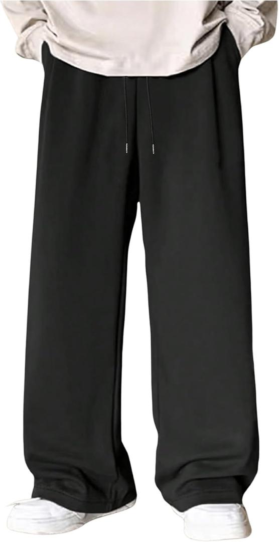 Men's Baggy Sweatpants Drawstring Wide Leg Track Sweat Pants Athletic Lounge Pants Joggers Pure Black X-Large