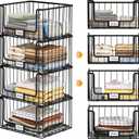 4-Tier Stackable Closet Organizers and Storage, Clothes Shelf Organizer, Foldable Wire Basket Bins, Sweater Storage for Closet and Pantry,11.8" D x 15.7" W, Black