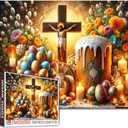 Religious Easter Puzzles for Adults 1000 Pieces Jesus on Cross Jigsaw Puzzles for Game Nights Eggs and Bread Jigsaw Puzzle for Challenging Family Activity Game DIY Craft Puzzle Home Decor Gifts