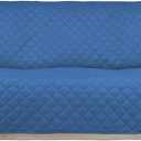 PureFit Reversible Quilted Sofa Cover, Water Resistant Slipcover Furniture Protector, Washable Couch Cover with Non Slip and Elastic Straps for Kids, Dogs, Pets (Sofa, Blue/Ivory) (Large)