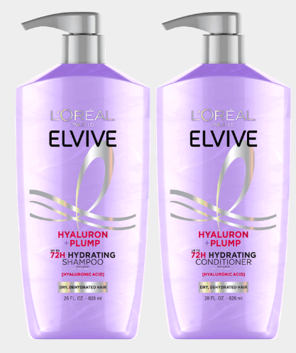 L'Oreal Paris Elvive Hyaluron Plump Shampoo and Conditioner Set for Dehydrated, Dry Hair with Hyaluronic Acid Care Complex, 1 Kit (2 Products)