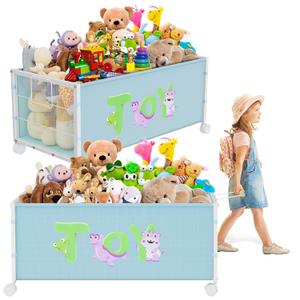 2PC Large Toy Box Storage, Sturdy Kid Toy Chest with 360 Wheels, Oxford Cloth Metal Toy Box for Boys, Girls, Stuffed Animals, Clothes, Bedroom, Living Room