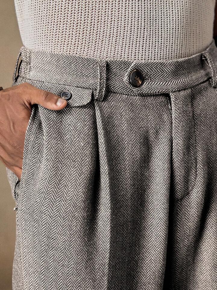 Men's Casual Daily Business Herringbone Pocket Pants Men's Pleated Suit Pants Men's High Waisted Pants Grey Pants For Men Pants Accessories Men, Size XS