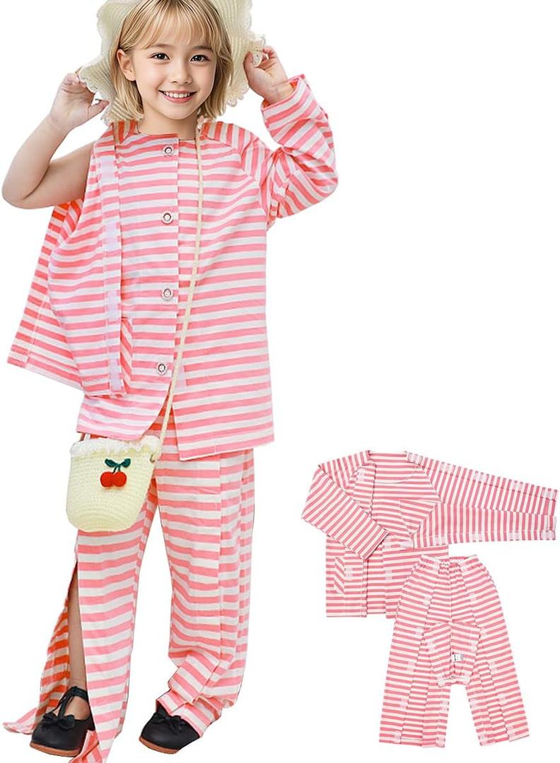 Childrens Bedridden Patient Clothing,Care Clothes,Disability Set with Full Opening on Both Sides,Post Fracture Nursing Aid,Patient Suit Suitable for Boys and Girls(Pink,130)