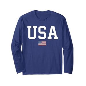 USA Casual Long Sleeve Graphic Tee Shirt Women Men Patriotic Long Sleeve T-Shirt, L