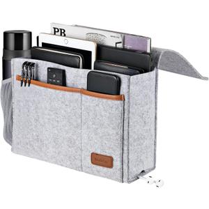 Bedside Caddy, Felt Bed Storage Organizer Hanging Bag Holder with 5 Pockets, Magazine Book Phone Tablet iPad Cables Remote and Water Bottle Holder for Home Dorm Bed Sofa, Light Gray Bedside Caddy, Felt Bed Storage Organizer Hanging Bag Holder with 5 Pockets, Magazine Book Phone Tablet iPad Cables Remote and Water Bottle Holder for Home Dorm Bed Sofa, Light Gray
