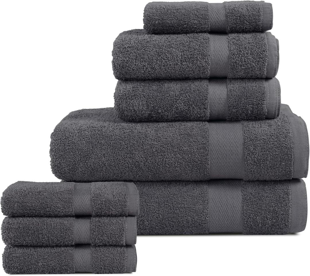 BolBom*S 8 Piece Towel Set-Ultra Soft 100% Pure Cotton 2 Large Grey Bath Towels 28x56, 2 Hand Towels for Bathroom 16x26, 4 Wash Cloths12x12, Bath Towels Ideal for Everyday Use, Hotel & Spa- Grey