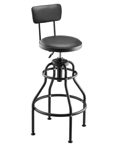 VEVOR Shop Stool with Backrest, Pneumatic Garage Seat/Work Stool with 300 lbs Capacity, Adjustable Height Roller Creeper Seat, 360° Swivel Padded, for Garage, Shop & Auto Repair, Black