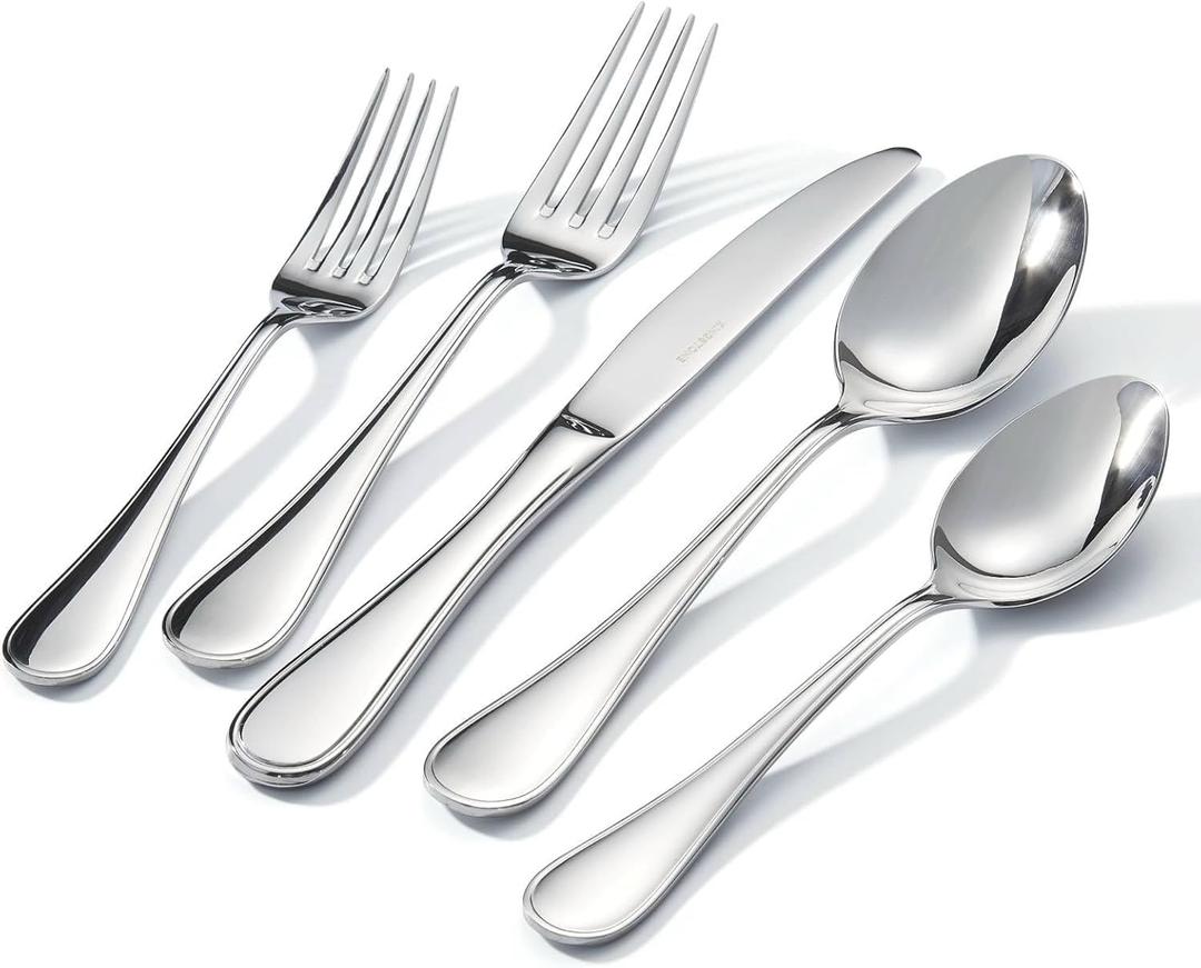 KINGSTONE 30 Piece Teardrop Silverware Set for 6, 18/10 Stainless Steel Flatware Set, Modern Design Cutlery Set for Home/Hotel/Wedding,Mirror Polished and Dishwasher Safe