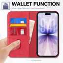 TUCCH Case Wallet for iPhone 17 (6.3") 2025, RFID Blocking, 3 Card Holders, Kickstand, PU Leather, Protective Flip Folio Cover, TPU Shockproof Interior Shell, Bright Red