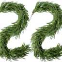 2Pcs Christmas Norfolk Pine Garlands, 6Ft Real Touch Artificial Faux Winter Dense Greenery Garland for Table Mantle Fireplace Wall Fence Stair Window Xmas Wreath Indoor Outdoor Holiday Decoration