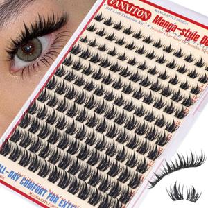 Fairy Lash Clusters with Spikes Eyelash Extensions Wispy Manga Lashes Individual Lashes Extension 8-14mm DIY Soft Eyelash Clusters 144Pcs Lash Clusters Kit DIY at Home by FANXITON, Manga Lash Clusters-A