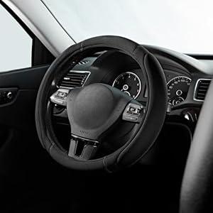 Skechers Steering Wheel Cover, Memory Foam Car Steering Wheel Cover, 14.5-15inch Anti-Slip Safety Comfortable Desgin, Universal Accessory for Diverse Cars, Truck, SUV (Black & Black)
