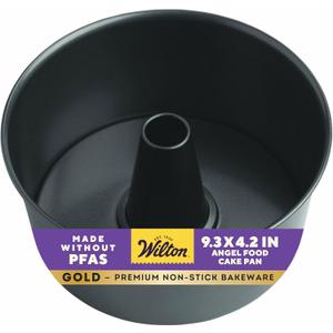 Wilton Gold Non-Stick 9.37 in. Angel Food Tube Cake Pan, Stainless Steel Bakeware, Made without PFAS