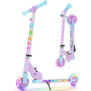 BELEEV V3 Scooter for Kids with Light-Up Wheels & Stem & Deck, 2 Wheel Folding Scooter for Girls Boys, 4 Adjustable Height, Lightweight Kick Scooter with Handy Kickstand for Children Ages 3-12 (Purple)