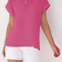 ZESICA Womens Summer Cap Sleeve Crewneck Tops Casual Loose Striped T-Shirts Basic Tees (Pink, M)